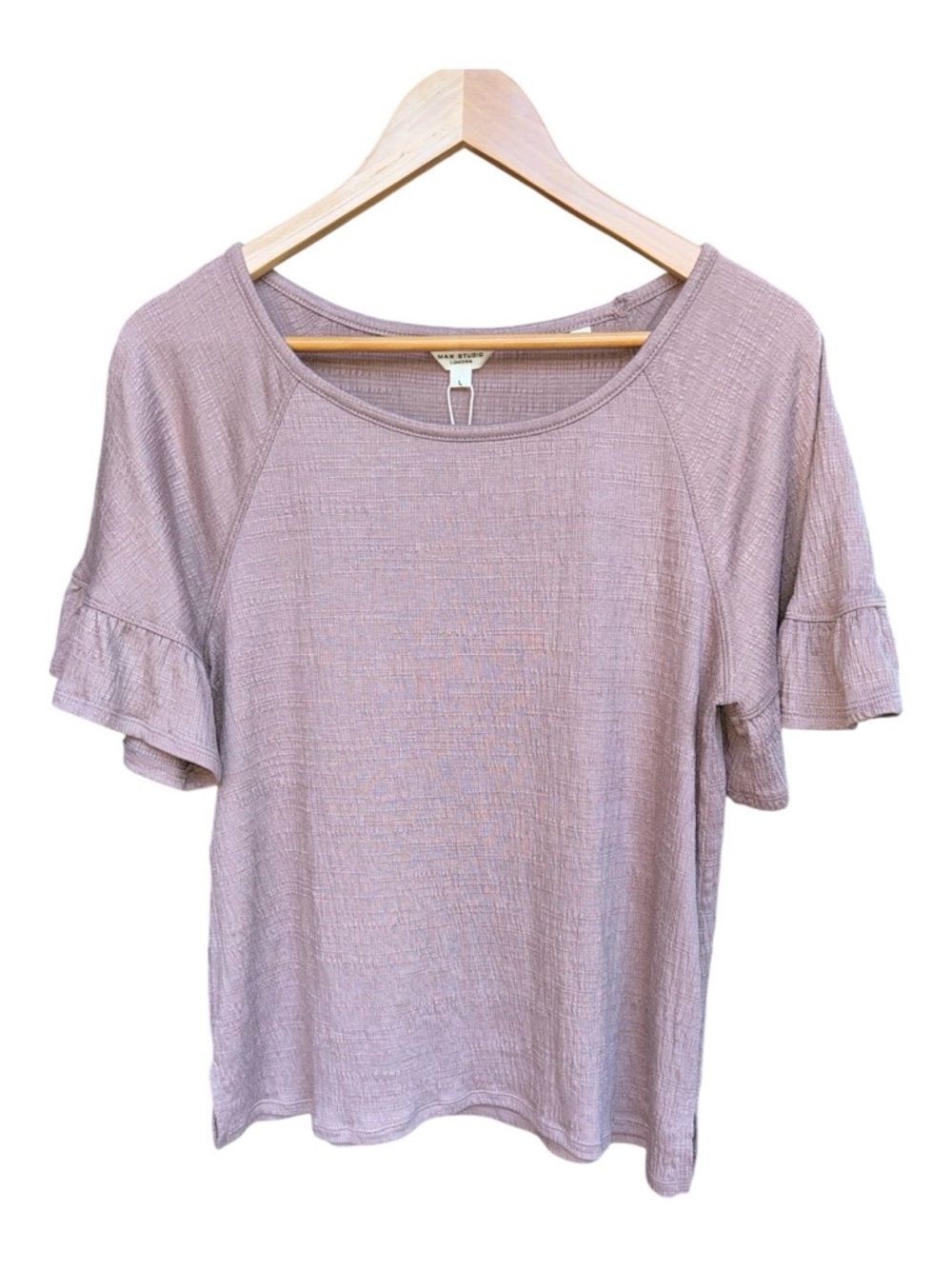 Max Studio Flutter Sleeves Texture Knit Scoop Neck Blouse Mauve Mist Size Large - Picture 2 of 11